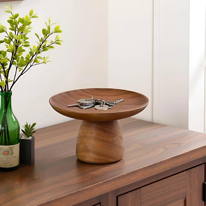 Braxio Decorative Bowl for Coffee Table Decor - Catch All Key Bowl for Entryway Centerpiece Fruit Tray with Wood-Like Finish Living Room Housewarming Gifts 8.5 x 8.5 x 4.8 Inch