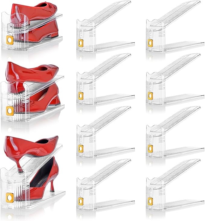 Shoe Slots Organizer for Closet, 8 Pack Shoe Stacker Organizer, Shoe Storage Space Savers 50%, 3 Levels Adjustable Shoe Racks for Closet Organization