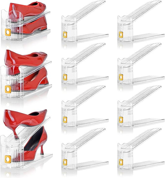 Shoe Slots Organizer for Closet, 8 Pack Shoe Stacker Organizer, Shoe Storage Space Savers 50%, 3 Levels Adjustable Shoe Racks for Closet Organization