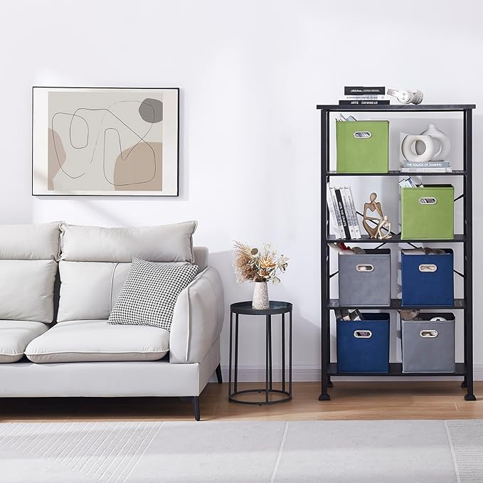 11 Inch Fabric Collapsible Storage Cubes,6 Pack Colored Closet Storage Bins with Metal Handles Foldable Cube Baskets for Organizing Clothes, Toys, Books（Green, Gray, Dark Blue）