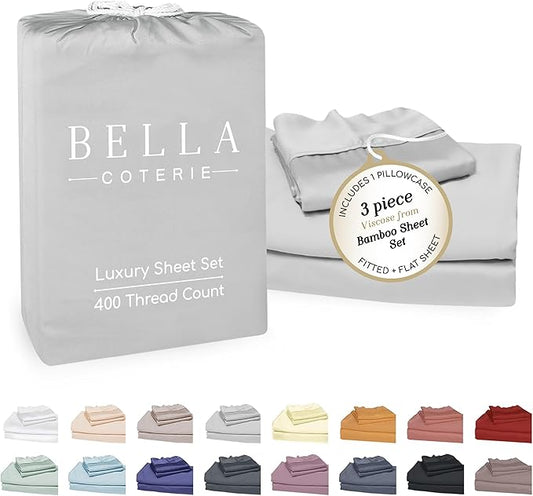 Bella Coterie Luxury Bamboo Viscose Twin XL Size Sheet Set | 100% Organically Grown | Ultra Soft | Cooling for Hot Sleepers | 18" Deep Pocket [Grey Mist]
