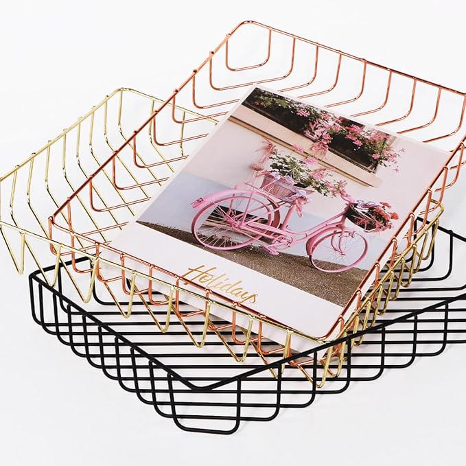 Paper Organizer for Desk Metal Paper Tray Large Capacity Letter Tray File Holder Mail Inbox Storage Organizer Basket for Office Classroom Desktop,12.5" x 9.4" x 1.9",Black