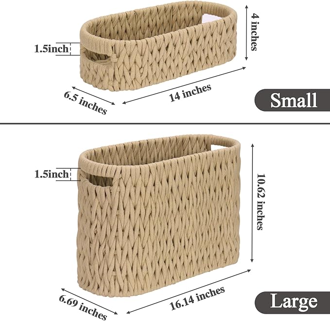 Boho Toilet Paper Storage Baskets, Cotton Rope Woven Bathroom Basket Set of 2, Standing Toilet Paper Holder for 6 Mega Rolls,Storage Bins for Toilet Tank Top, Bathroom Organizer Decor (Brown 2 Pack)