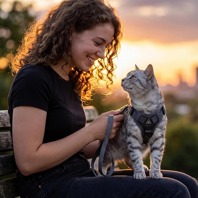 Cat Harness and Leash Set Escape Proof Tactical Medium Kitten Harness Emotional Support Cat Vest, Grey, M