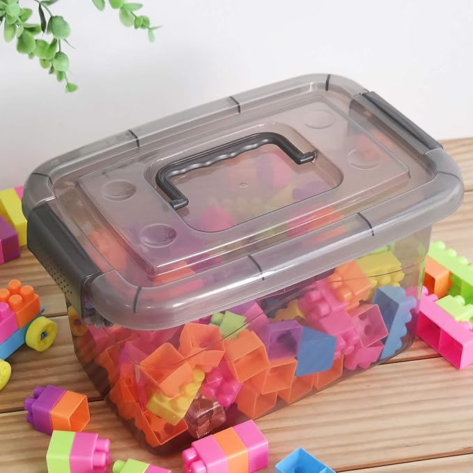 5L Plastic Storage Bin with Lid, Latching Box with Handles, Set of 6