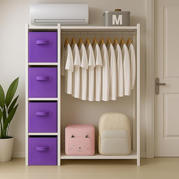 ShellKingdom Storage Bins, Foldable Fabric Storage Cubes And Cloth Storage Organizer Drawer For Closet And Toys, 6 Pack (Violet)