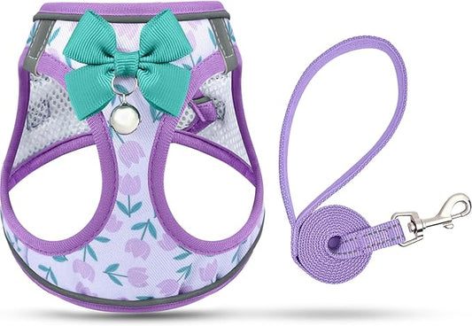 Cat Harness and Leash Escape Proof for Walking, Adjustable Soft Kitten Harness with Reflective Straps Step in Cat Vest Harness for Small Kitten and XS Dogs (Purple, M-Chest(14.5"-16.3"))