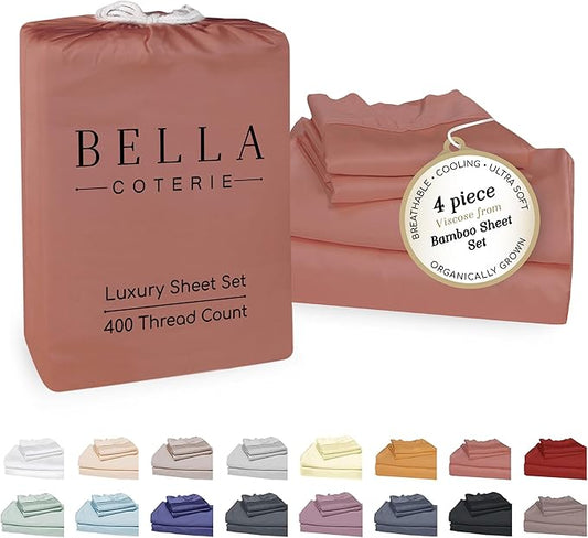 Bella Coterie Luxury Bamboo Viscose King Size Sheet Set | 100% Organically Grown | Ultra Soft | Cooling for Hot Sleepers | 18" Deep Pocket [Raisin]