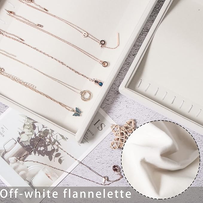 Coward Set of 2 Stackable Necklace Holder Organizer Tray Velvet Necklace Display Stand for Selling Jewelry Box Case for Storage (beige(necklace+necklace))