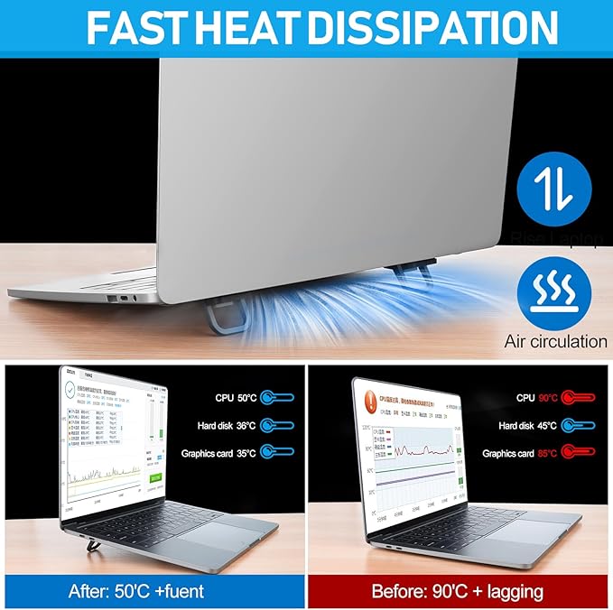 Mini Laptop Stand, Portable Laptop Stand, Foldable & Lightweight Ergonomic Riser with Ventilated Cooling, Sleek Computer Notebook Holder Fits Keyboards &10-17.3 Inch Laptops, Silver