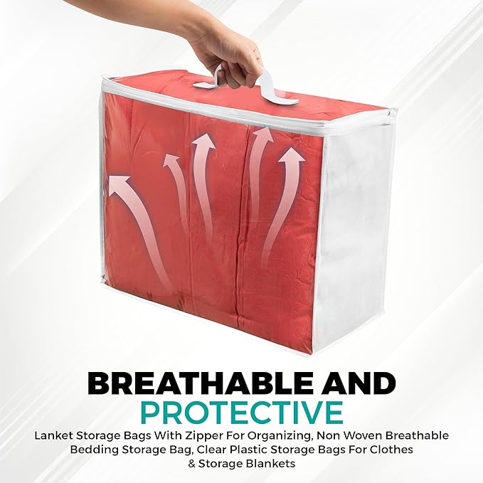 Storage Bags 20x20x8 - Durable Zippered Bags for Comforters, Blankets, Clothes, and Bedding - Breathable Nonwoven with Clear Front for Easy Organizing - 6 Pack