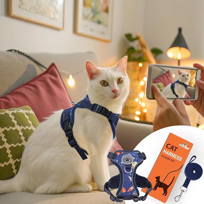 BEAUTYZOO Escape Proof Cat Harness and Leash for Walking, Soft Adjustable Cute Vest for Small to Large Cats, Reflective Breathable Easy-Control Outdoor Jacket, Kitten Harness and Leash Set, Blue, S