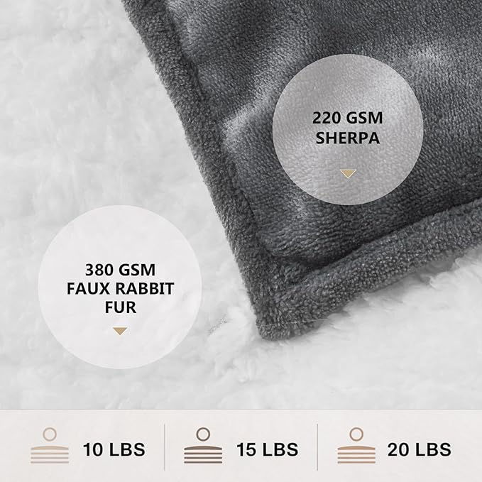 L'AGRATY Heated Weighted Blanket for Adults - 50"x60" 10lbs Electric Throw Fast Heating Heavy Blanket 1/2/4/6/8 Hour Auto Off 10 Heat Levels Over-Heat Protection Soft Flannel Sherpa