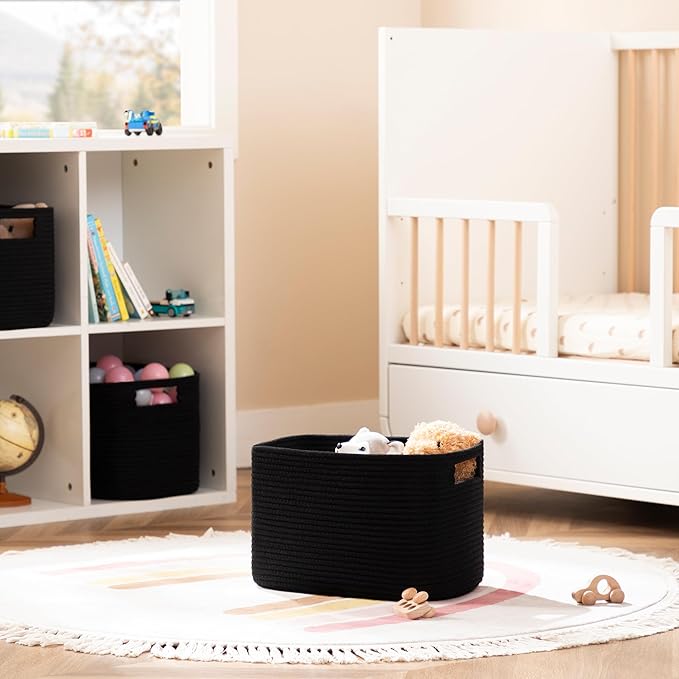 UBBCARE 2 Pack Shelf Baskets, Larger Woven Storage Baskets for Organizing(14.5''L x 9.84''W x 9''H), Basket Organizer for Dog Toys, Books, Clothes, Large Gift Basket, Black