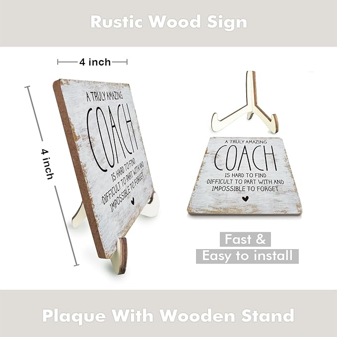 Decorative Desk Decor Motivational Coach Gift Positive Thank You Gifts Appreciation Plaque with Wooden Stand Inspirational Wood Sign for Coach Teacher Coworker Home Office Table Shelf