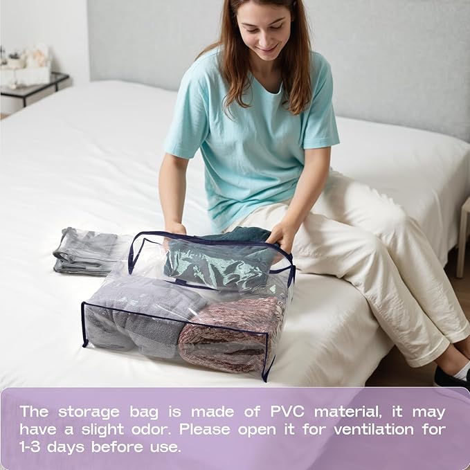 5 Pack Clear Storage Bags for Clothes, 22L Blanket Storage Bags, Under Bed Storage, Closet Organizers Bag, Upgraded Version Two-Way Zippers Design(Navy Blue)