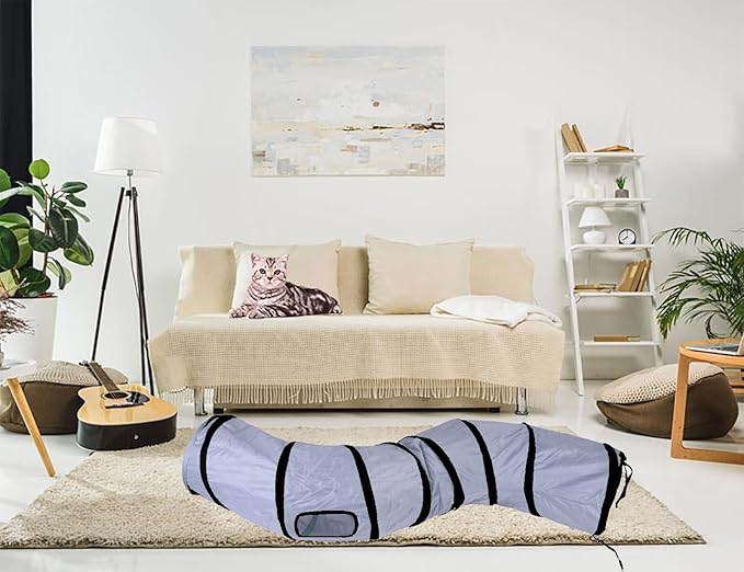 Cat Tunnel for Indoor Cats, Rabbit Tunnel Toys, Pet Toys Play Tunnels for Cats Kittens Rabbits Puppies Crinkle Pop Up Dark Grey 47" Shape S