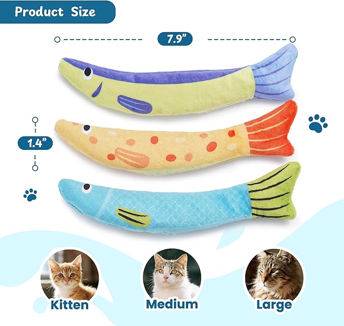 Catnip Toys, [12000mg] Extra Large Cat Toys for Indoor Cats, 100% Natural North American Catnip Floppy Fish, Crinkle Sound, Soft Cotton-Free Surface for Chewing, Teething & Kicking