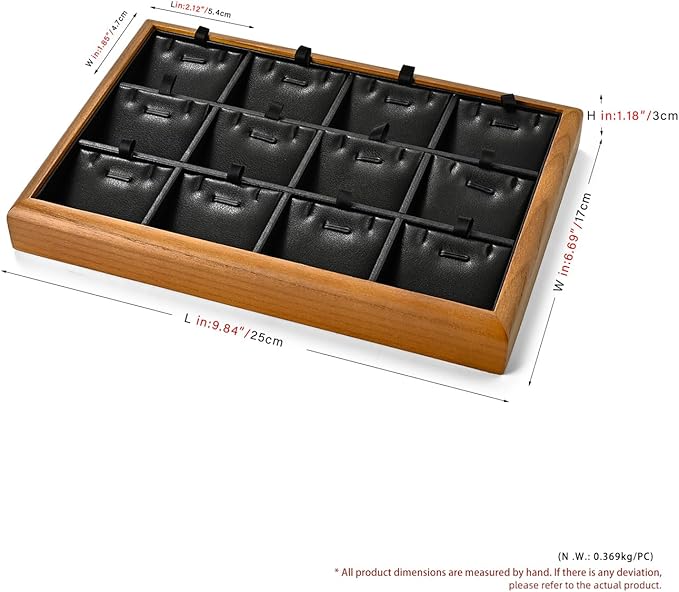 Oirlv Solid Wood 12 Grid Liner Pendant Jewelry Organizer Tray Jewelry Drawer Organizer(Black)