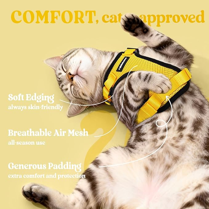 rabbitgoo Cat Harness and Leash for Walking, Escape Proof Soft Adjustable Vest Harnesses for Cats, Easy Control Breathable Reflective Strips Jacket, Yellow, XXS