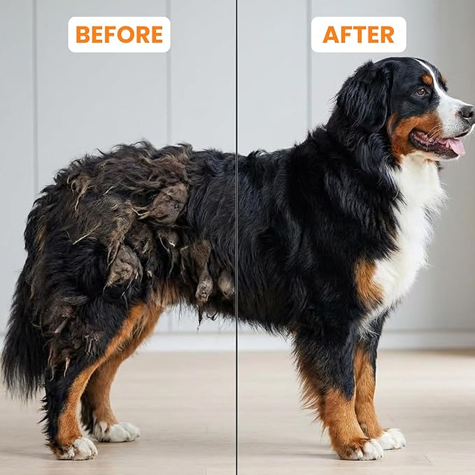 Poodle Grooming Comb - Metal Dematting Comb with Long & Short Stainless Steel Teeth for Removing Matted Hair & Knots, Safe and Gentle for Dogs & Cats (Orange)