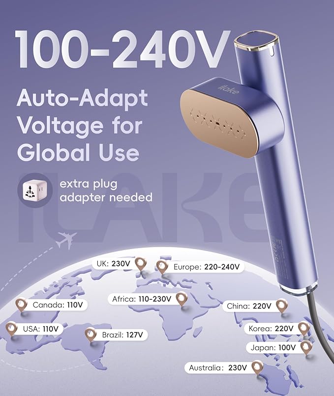 Travel Steamer for Clothes, 100-240V Dual Voltage Portable Garment Steamer, 1000W Travel Size Handheld Steamer & Iron 2 in 1 for Global & Europe Travel, Business, Home, Blue