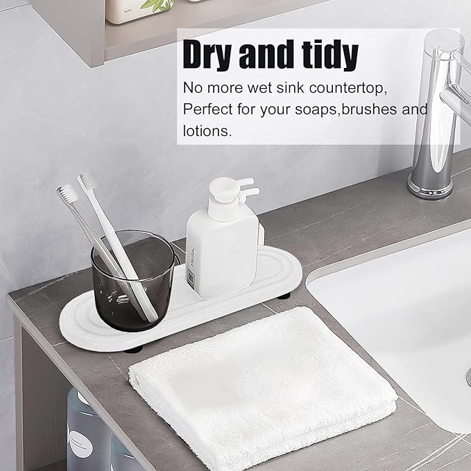 2PCS Water Absorbing Stone Tray, Fast Drying Diatomite Stone Sink Tray, Water Absorbent Diatomite Coasters, Stones Soap Trays for Kitchen Sink, Bathroom Counter Hand Soap Dish & Holders