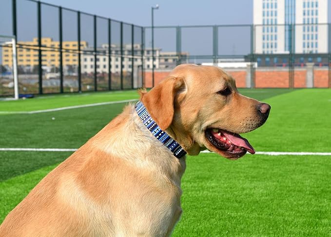 Dog Collar with Bohemia Floral Tribal Geometric Patterns - Soft Ethnic Style Collar Adjustable for Small Medium Large Dogs（Bohemian Blue,L）