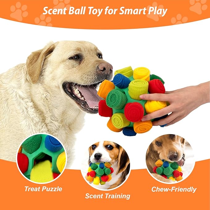 PAWISE Snuffle Ball for Dogs, Sniffle Treat Puzzle Toy, Dog Snuffle Balls, Snuffle Toy, Machine Washable, Foraging Sniffle Treat Ball for Puppies and Boredom Relief (Red Rainbow) (Medium)