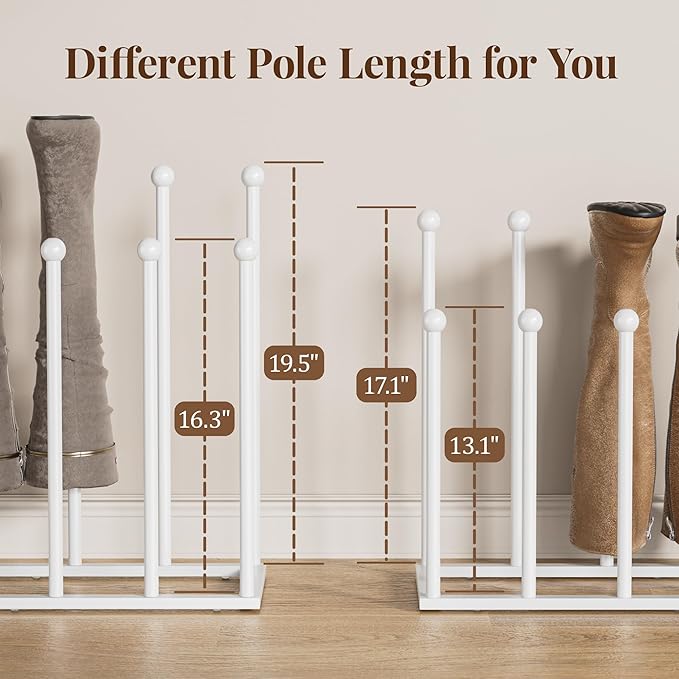 pickpiff Free Standing Shoe Racks - 19.5 Inch White Metal Boot Rack Organizer Tall Boots for Dorm Room, Closet, Entryway, Bedroom, Patio Outdoor, Hallway, White, Shoe Storage Fit for 8 Pairs