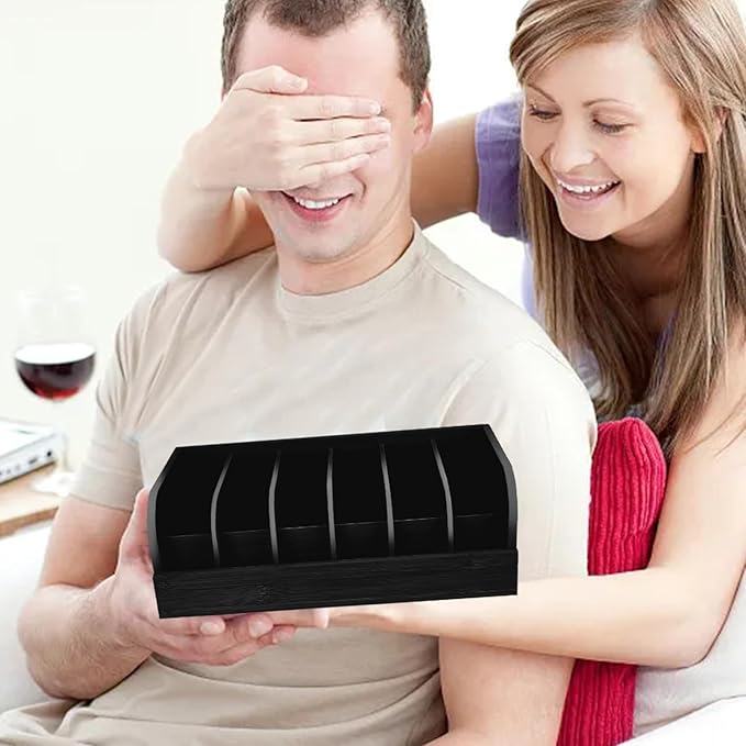 GTI Belt Organizer, 2pcs 6 Compartments Belt Organizer for Closet and Drawer, Bamboo Display Case for Tie and Belt, Belt holder Storage Organizer for Men Women (Black)