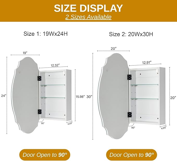 TOMACE Frameless Assymetrical Oval Medicine Cabinet with Beveled Mirror Irregular Surface Bathroom Medicine Cabinet Mirror with Storage for Bathroom 19'' H x 24'' W