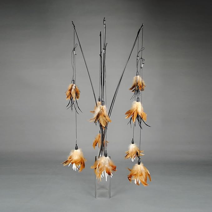 TTcat 2 Pcs Cat Wand Toys Natural Feather Stick Toys,31.5” Extra Long Teaser Wands and 4 PCS Feather Refills,Interactive Toys for Indoor Cat and Kitten.