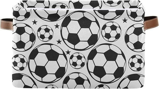 Soccer Ball Football Large Storage Basket Cube Storage Bin Canvas Fabric Organizer Handles Collapsible Decorative for Clothes Toys Bedroom