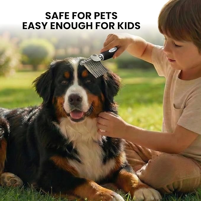 Poodle Dematting Fur Rake Comb Brush for Dogs and Cats - Long 2.5" Steel Safety Blades Metal Comb for Detangling Matted or Knotted Undercoat Hair