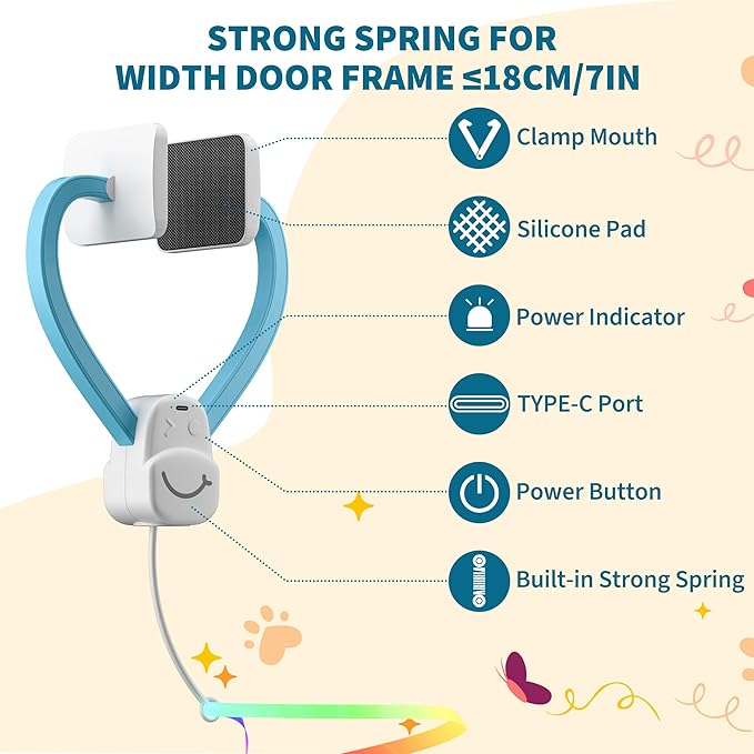 Interactive Cat Toys for Indoor Cats,Automatic String Feather Wand Teaser Enrichment Toy,USB-Rechargeable,Safe Self Play Chase Exercise,Hanging Cat Door Frame Toy for Bored Indoor Adult & Kitten Cats