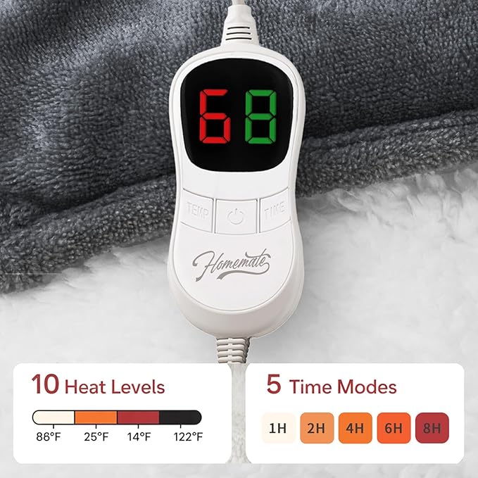 L'AGRATY Heated Weighted Blanket for Adults - 50"x60" 10lbs Electric Throw Fast Heating Heavy Blanket 1/2/4/6/8 Hour Auto Off 10 Heat Levels Over-Heat Protection Soft Flannel Sherpa