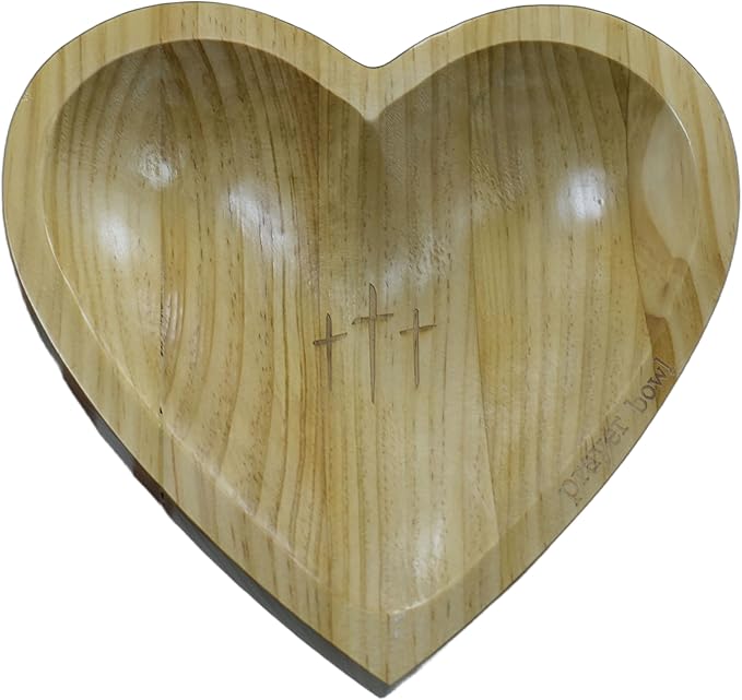 Heart Prayer Bowl with Blessing Cards, Handcrafted Wooden Christian Gift for Women, Men - Meditation, Birthday, Retirement, Easter Keepsake for Mom, Dad