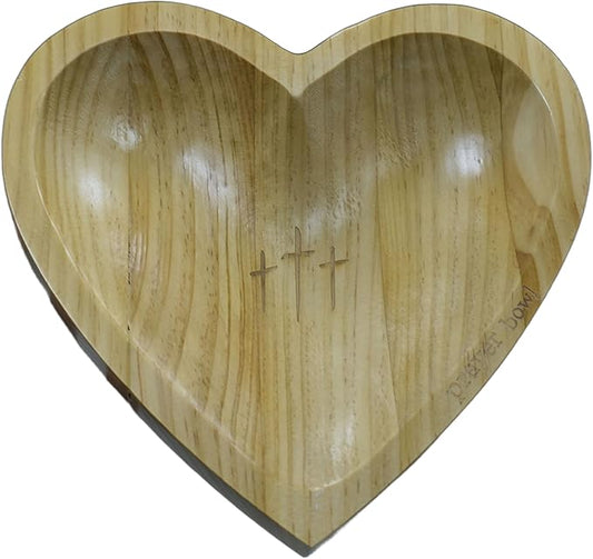 Heart Prayer Bowl with Blessing Cards, Handcrafted Wooden Christian Gift for Women, Men - Meditation, Birthday, Retirement, Easter Keepsake for Mom, Dad