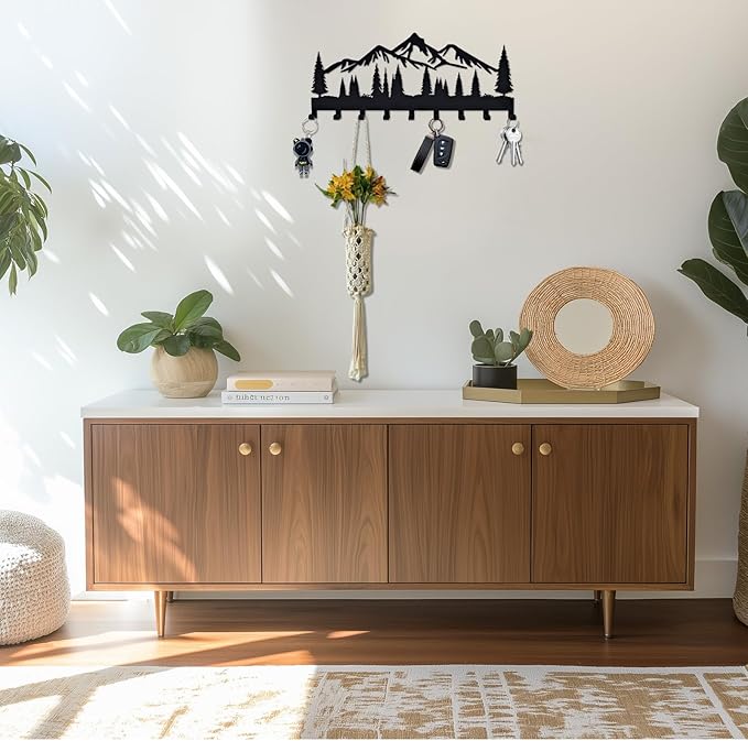 Key Holder for Wall, Metal Wall Hooks Organizer Rack with 9 Hooks for Keys, Coats, Bags – Decorative Home Decor for Entryway, Hallway, Kitchen, Living Room (14 inches)