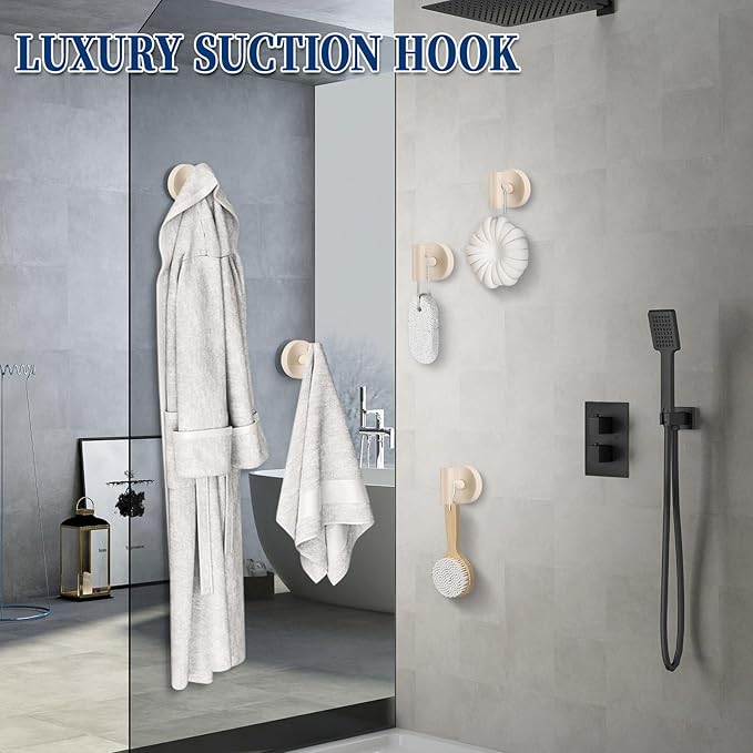 Heavy Duty Reusable Suction Cup Hooks for Shower - No Drill Bathroom/Glass/Mirror/Tiles & Metal Surfaces,and Smooth Non-Porous Surfaces for Towels, Robes, Loofahs (2, Milk White)
