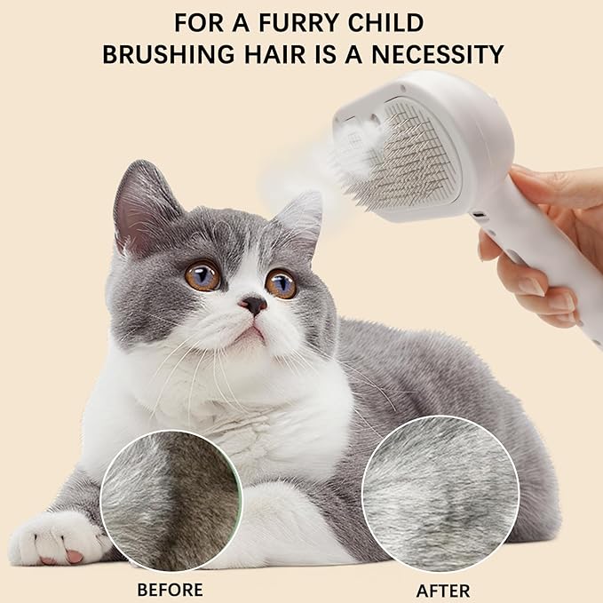 Pet Steam Brush for Shedding– 4-in-1 De-Shedding, Steam Spray, and Self-Cleaning Grooming Tool – Ideal for Long and Short-Haired Pets– Includes 2 Bottles of 120 mL Waterless Shampoo(White)