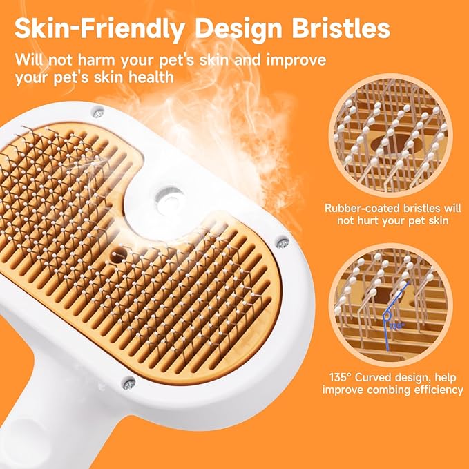 Pet Steam Brush for Dog & Cat – shower bath brush – Steam for Shedding & Grooming Water Brush for Long & Short Haired Pets Spritz Defur Comb 3-in-1 Spray Hair Removal Comb Includes 1*Waterless Shampoo