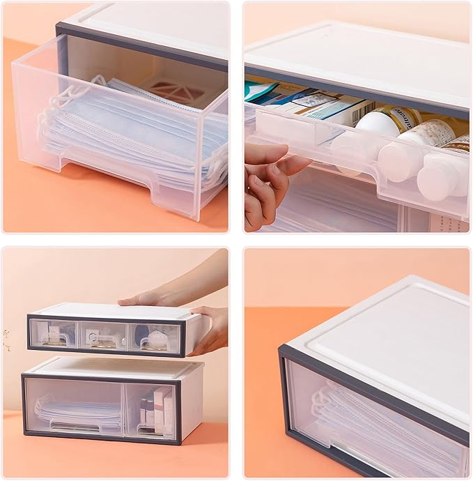 Makeup Organizer, Cosmetic & Medicine Storage Box, 4-Piece 6-Drawer & 5-Slot Transparent Desktop Stationery & Kitchen Spices Organizer