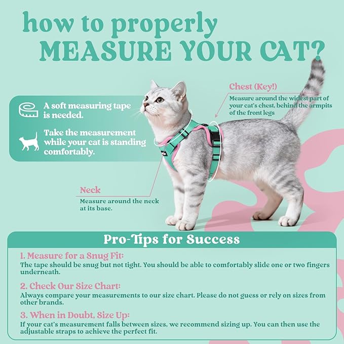 rabbitgoo Cat Harness and Leash for Walking, Escape Proof Soft Adjustable Vest Harnesses for Cats, Easy Control Breathable Reflective Strips Jacket, Green&Pink, S