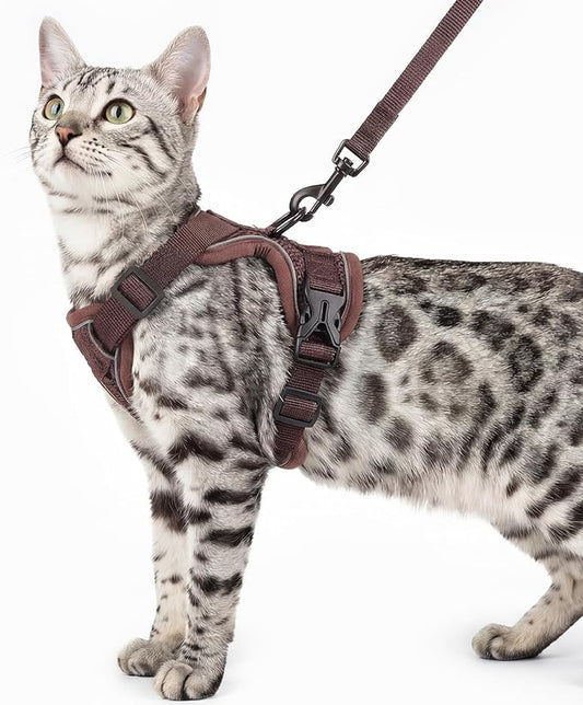 Cat Harness and Leash Set Escape Proof Tactical Large Kitten Harness Emotional Support Cat Vest, Brown, XXL