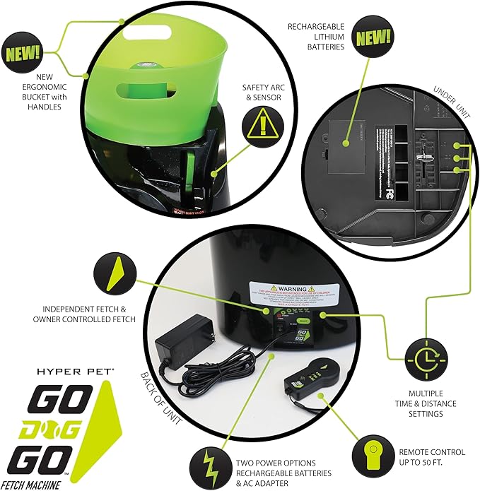 Hyper Pet GoDogGo Fetch Machine Dog Ball Launcher & Automatic Ball Launcher for Dogs With Five 2.5" Balls for Dogs 20-60 Pounds