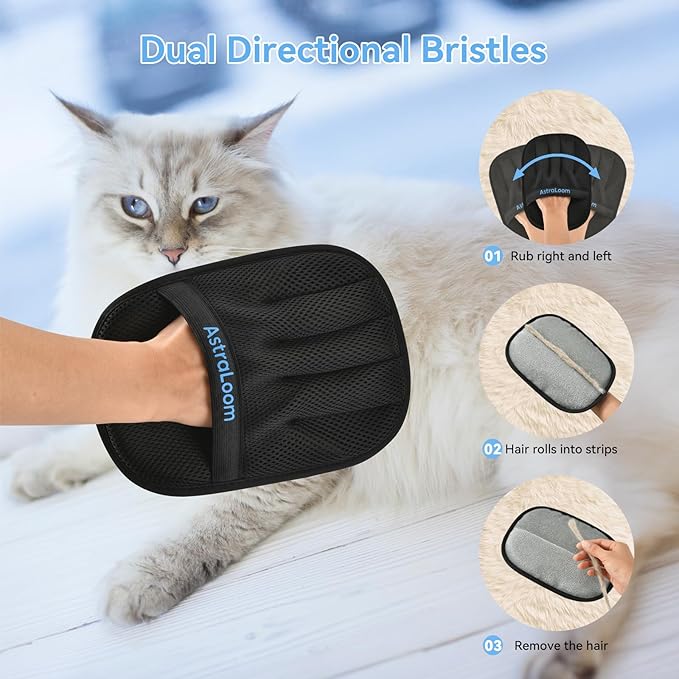 AstraLoom Pet Hair Removal Glove for Cats & Dogs,Reusable Electrostatic Pet Hair Remover Tool for Furniture, Carpet, Clothing, Car Seat (1PCS)