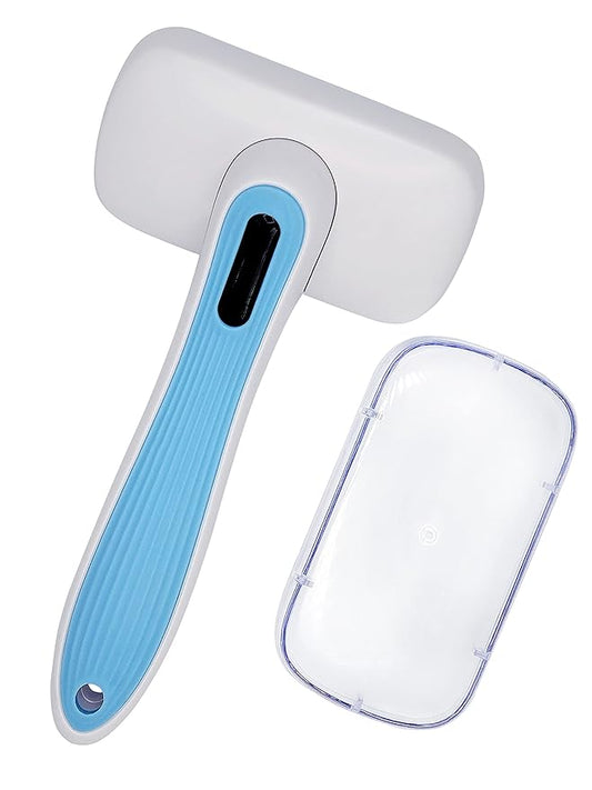 Dog Grooming Slicker Brush, Dogs and Cat Self Cleaning Brushes, Best Brushing for Professional Grooming and Massaging Doggies and Cats, Simple Cleaning with Retractable Curved Bristles