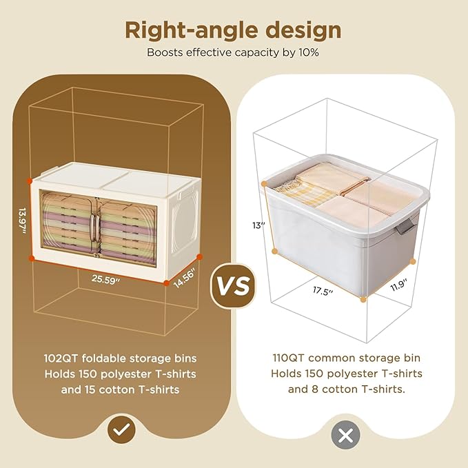 102QT Plastic 4 Tier Storage Bins with Lids,Folding Storage Box with Doors and Wheels Stackable Storage Bins,Closet Organizers and Storage for Living Room,Office,Dorm